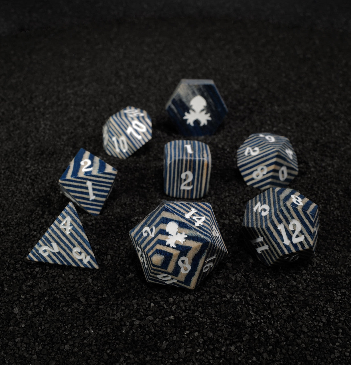 Blue and Gray 8pc Wooden Dice set